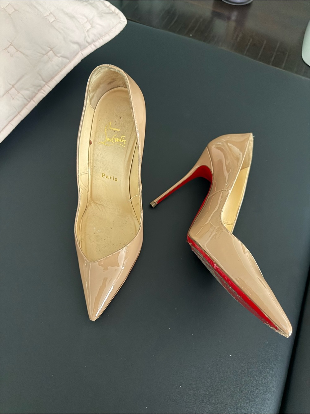 Christian Louboutin Patent Nude Pointed-Toe Stiletto Pumps